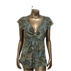 Vintage Lucy Fiona Mesh Cap Sleeve Top Green Floral Paisley 90s Y2K Fairy Size L